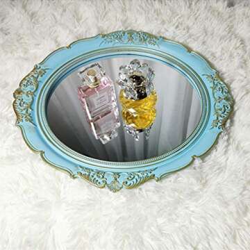 Yamfurga Decorative Mirrors Tray, Hanging Wall Mirror, Vintage Multi-Functional Display Tray, Jewelry Trays, Vanity Trays, Serving Trays,13" W x 15" L, Golden Blue