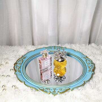 Yamfurga Decorative Mirrors Tray, Hanging Wall Mirror, Vintage Multi-Functional Display Tray, Jewelry Trays, Vanity Trays, Serving Trays,13" W x 15" L, Golden Blue
