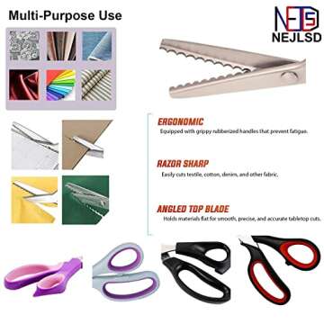 NEJLSD Pinking Shears for Fabric Scalloped 5mm, Stainless Dressmaking Sewing Scissors Steel Handled Professional Zig Zag Fabric Craft Scissors 9.3 inch (Purple)