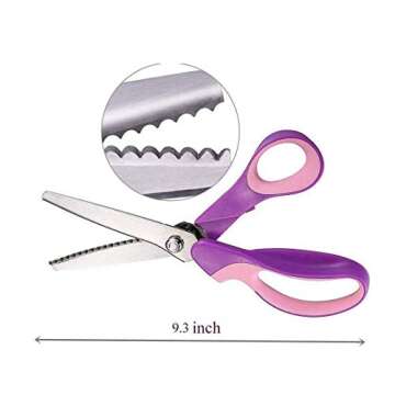 NEJLSD Pinking Shears for Fabric Scalloped 5mm, Stainless Dressmaking Sewing Scissors Steel Handled Professional Zig Zag Fabric Craft Scissors 9.3 inch (Purple)