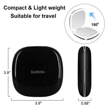 deweisn Compact Mirror, Lighted Travel Makeup Mirror with 1X/10X Magnifying Double Sided Dimmable Portable Pocket Mirror for Handbag, USB Charging(Black)