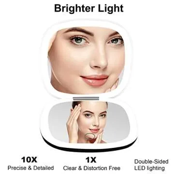 DeWEISN Lighted Travel Makeup Mirror, Compact 1X/10X