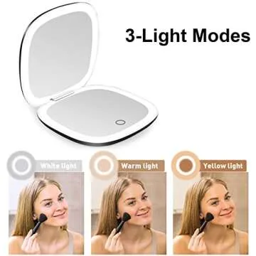 DeWEISN Lighted Travel Makeup Mirror, Compact 1X/10X
