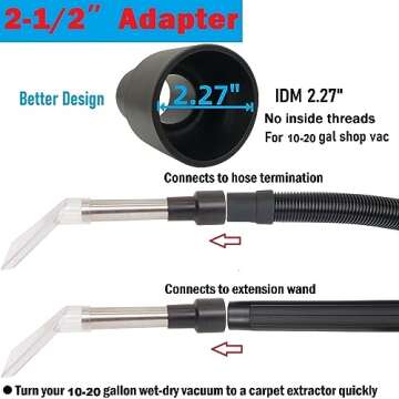 RosyOcean Universal Compatible with All Shop Vacs Extractor Attachment with 2-1/2" & 1-7/8" & 1-1/4" Three Adapters Auto Detailing Vacuum Head Extraction Accessories for Upholstery & Carpet Cleaning