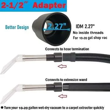 RosyOcean Universal Compatible with All Shop Vacs Extractor Attachment with 2-1/2" & 1-7/8" & 1-1/4" Three Adapters Auto Detailing Vacuum Head Extraction Accessories for Upholstery & Carpet Cleaning