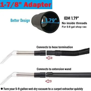 RosyOcean Universal Compatible with All Shop Vacs Extractor Attachment with 2-1/2" & 1-7/8" & 1-1/4" Three Adapters Auto Detailing Vacuum Head Extraction Accessories for Upholstery & Carpet Cleaning