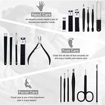 Keiby Citom Professional Stainless Steel Nail Clipper Travel & Grooming Kit Nail Tools Manicure & Pedicure Set of 18pcs with Luxurious Case (Black/White)