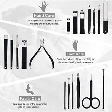 Keiby Citom Professional Stainless Steel Nail Clipper Travel & Grooming Kit Nail Tools Manicure & Pedicure Set of 18pcs with Luxurious Case (Black/White)