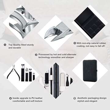 Keiby Citom Professional Stainless Steel Nail Clipper Travel & Grooming Kit Nail Tools Manicure & Pedicure Set of 18pcs with Luxurious Case (Black/White)