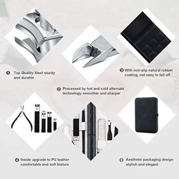 Keiby Citom Professional Stainless Steel Nail Clipper Travel & Grooming Kit Nail Tools Manicure & Pedicure Set of 18pcs with Luxurious Case (Black/White)