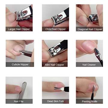 Keiby Citom Professional Stainless Steel Nail Clipper Travel & Grooming Kit Nail Tools Manicure & Pedicure Set of 18pcs with Luxurious Case (Black/White)