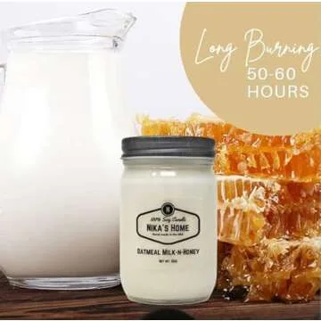 Nika's Home Oatmeal Milk-N-Honey Soy Candle - Cozy 12oz Mason Jar