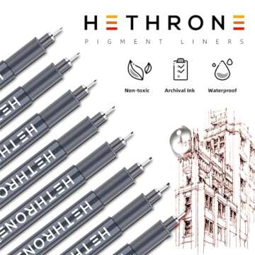 Hethrone Pens Set Waterproof Ink for Artists 8 Sizes