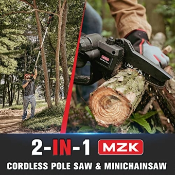 MZK 2-in-1 Cordless Pole Saw & Mini Chainsaw for Easy Tree Trimming