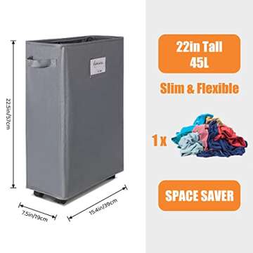 Caroeas 22" Slim Rolling Laundry Basket with Card Waterproof Laundry Storage Hamper Corner Fittable ...
