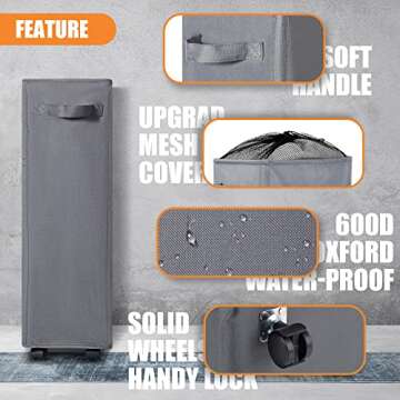 Caroeas 22" Slim Rolling Laundry Basket with Card Waterproof Laundry Storage Hamper Corner Fittable Storage Bag Collapsible Rolling Hamper Flexible Laundry Bag On Wheel For Home,Office (Slim 22",Grey)