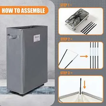 Caroeas 22" Slim Rolling Laundry Basket with Card Waterproof Laundry Storage Hamper Corner Fittable Storage Bag Collapsible Rolling Hamper Flexible Laundry Bag On Wheel For Home,Office (Slim 22",Grey)