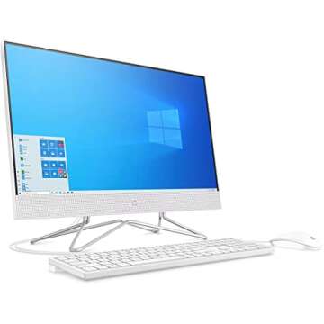 HP 24-inch All-in-One Touchscreen Desktop Computer, AMD Athlon Silver 3050U Processor, 4 GB RAM, 256 GB SSD, Windows 10 Home (24-df0030, White), Snow White