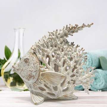 Hodao Sea Coral Fish Figurines Decoration Summer Sea Tropical Fish Decor Spring Garden Coral Fish Crafts Sea Tropical Fish Figurines for Home Office Decoration (White)