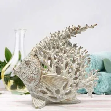 Hodao Sea Coral Fish Figurines Decoration Summer Sea Tropical Fish Decor Spring Garden Coral Fish Crafts Sea Tropical Fish Figurines for Home Office Decoration (White)