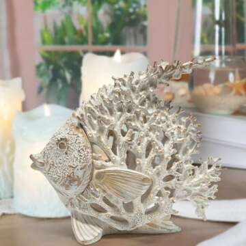 Hodao Sea Coral Fish Figurines Decoration Summer Sea Tropical Fish Decor Spring Garden Coral Fish Crafts Sea Tropical Fish Figurines for Home Office Decoration (White)