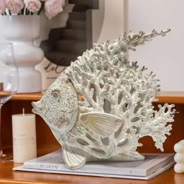 Hodao Sea Coral Fish Figurines Decoration Summer Sea Tropical Fish Decor Spring Garden Coral Fish Crafts Sea Tropical Fish Figurines for Home Office Decoration (White)