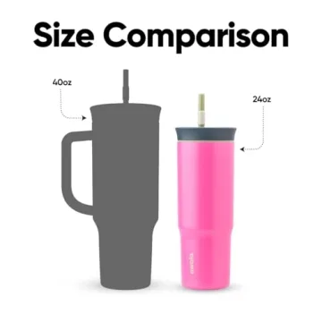 Owala Stainless Steel Triple Layer Insulated Travel Tumbler with Spill Resistant Lid and Straw, BPA Free, 24 oz, Brown/Pink (Watermelon Breeze)