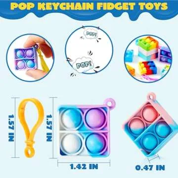 JOYIN Square Pop Fidget Keychain 30 Pack Pop Fidget Toys Bulk Party Favors for Kids 4-8,8-12 Years, ...