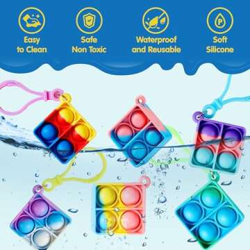 JOYIN Square Pop Fidget Keychain 30 Pack Pop Fidget Toys Bulk Party Favors for Kids 4-8,8-12 Years, Goodie Bag Stuffers Classroom Prizes Birthday Sensory Toys Gifts