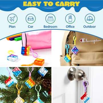 JOYIN Square Pop Fidget Keychain 30 Pack Pop Fidget Toys Bulk Party Favors for Kids 4-8,8-12 Years, Goodie Bag Stuffers Classroom Prizes Birthday Sensory Toys Gifts