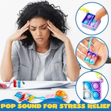 JOYIN Square Pop Fidget Keychain 30 Pack Pop Fidget Toys Bulk Party Favors for Kids 4-8,8-12 Years, Goodie Bag Stuffers Classroom Prizes Birthday Sensory Toys Gifts