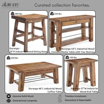 Alaterre Furniture Durango 20-Inch Tall Industrial Wood Dining Stool - Table or Extra Seat - Unique Rustic Industrial Style and Comfort - Farmhouse, Solid Wood Furniture