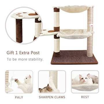 SONGWAY Cat Scratching Post with Hammock - 27.5'' Cat Tree with Natural Sisal Cat Scratching Post, C...