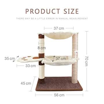 SONGWAY Cat Scratching Post with Hammock - 27.5'' Cat Tree with Natural Sisal Cat Scratching Post, Cat Furniture, Cat Cradle Bed, Cat Hammock, Cat Activity Tree for Indoor Large Adult Cat