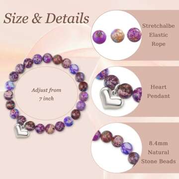 Gifts for Sister In Law Bracelet,Silver Heart Pendant Bracelet as Bonus Sister in Law Birthday Gifts, Purple Natural Stone Beads Bracelet as Valentines Day Gifts for Sister in Law Jewelry from Sereney