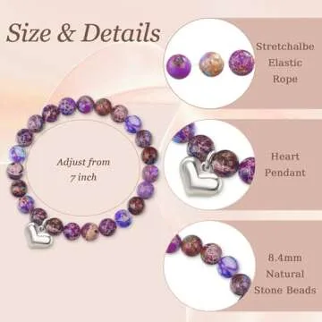 Gifts for Sister In Law Bracelet,Silver Heart Pendant Bracelet as Bonus Sister in Law Birthday Gifts, Purple Natural Stone Beads Bracelet as Valentines Day Gifts for Sister in Law Jewelry from Sereney