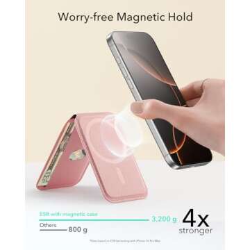 ESR Upgraded for Aura MagSafe Wallet, 5 Card-Holder, Magnetic Wallet with Adjustable Stand, Slim Phone Wallet for iPhone 16/15/14/13/12 Series, Not for iPhone Mini, Vegan Leather, Bubblegum Pink