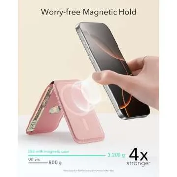 ESR Upgraded for Aura MagSafe Wallet, 5 Card-Holder, Magnetic Wallet with Adjustable Stand, Slim Phone Wallet for iPhone 16/15/14/13/12 Series, Not for iPhone Mini, Vegan Leather, Bubblegum Pink