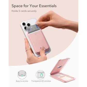 ESR Upgraded for Aura MagSafe Wallet, 5 Card-Holder, Magnetic Wallet with Adjustable Stand, Slim Phone Wallet for iPhone 16/15/14/13/12 Series, Not for iPhone Mini, Vegan Leather, Bubblegum Pink