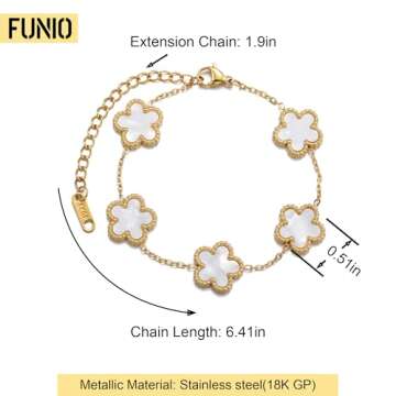 FUNIO 18K Gold Plated Van cleef Clover Bracelet Love bangle Set for Women - White Stack Friendship B...