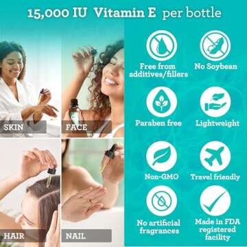 GuruNanda Vitamin E Oil, 2 Fl Oz Pure & Natural, 15,000 IU per Bottle, for Skin, Hair, Face, Nails & Scars, With Coconut Oil to Help Nourish & Moisture, Non-GMO & Vegan