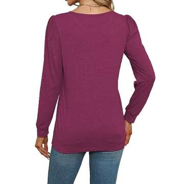 Womens Tops Dressy Casual Long Sleeve Tee Shirts Crew Neck Loose Fitting Tunic Red