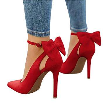 Fashare Pointed Toe Pumps with Bowtie Ankle Strap