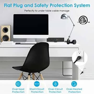 CCCEI Desk Clamp Power Strip with USB-A and USB-C Ports, Desktop Mount Surge Protector 1200J, Widely Spaced Desk Outlet Station, Fast Charging, 6 FT Flat Plug, Fit 1.9 inch Tabletop Edge. (Black)