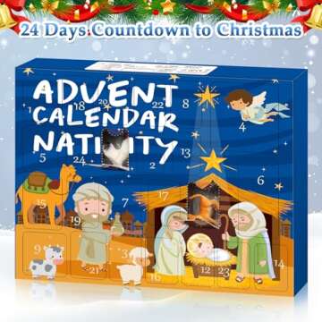 Nativity Advent Calendar 2024, 24 Days of Countdown Calendar with Nativity Scene Set - Christmas Adv...
