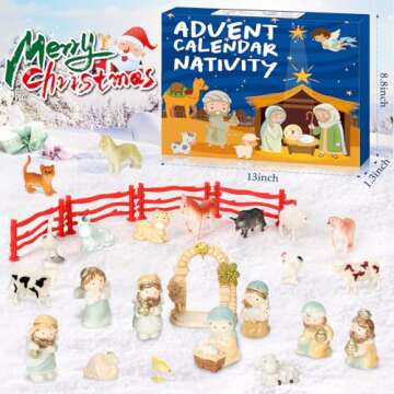 Nativity Advent Calendar 2024, 24 Days of Countdown Calendar with Nativity Scene Set - Christmas Advent Calendar for Toddlers Kids Adults Christian Religious Christmas Gifts Stocking Stuffers