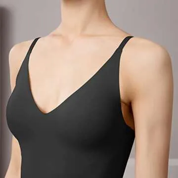 Women's Fit Camisole with Built in Bra - Spaghetti Straps Camis Tank with Shest pad One-Piece Cut Seamless (S, A-Style-Black)