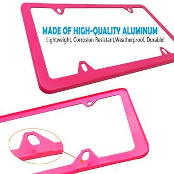 BGGTMO Pink License Plate Frames - Cute Metal Car Accessories, 2 Pack