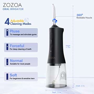 ZOZOA Cordless Water Dental Flosser, 4 Mode Oral Irrigator, Portable Rechargeable Teeth Cleaner, Ipx...
