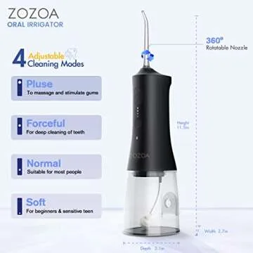 ZOZOA Cordless Water Dental Flosser, 4 Mode Oral Irrigator, Portable Rechargeable Teeth Cleaner, Ipx...